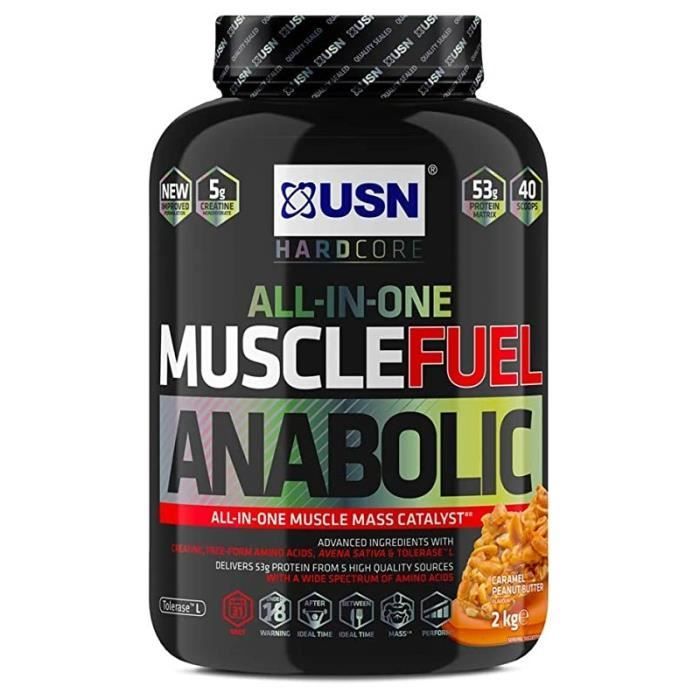Muscle Fuel Anabolic USN 2 Kg Caramel Cacahuètes - Mass Gainer, Prise de Masse