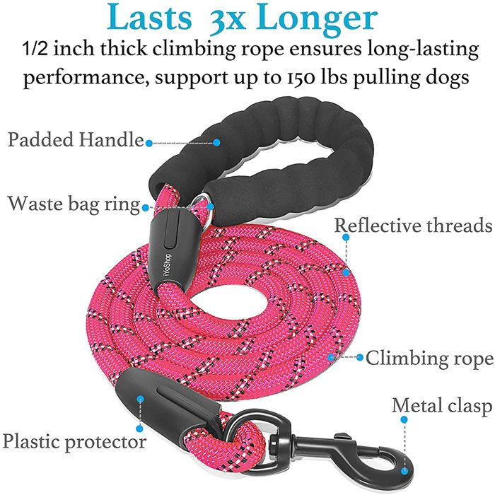 Comparer les prix de Laisse pour chien de 6 pieds avec poignée rembourrée et fils réfléchissants, pour chiens de taille moyenne