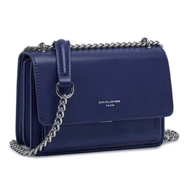 David Jones - Petit Sac Bandoulière Femme - Mini Besace Cuir PU Rigide - Sac Chaînes Porté Epaule - Pochette Soirée - Bleu