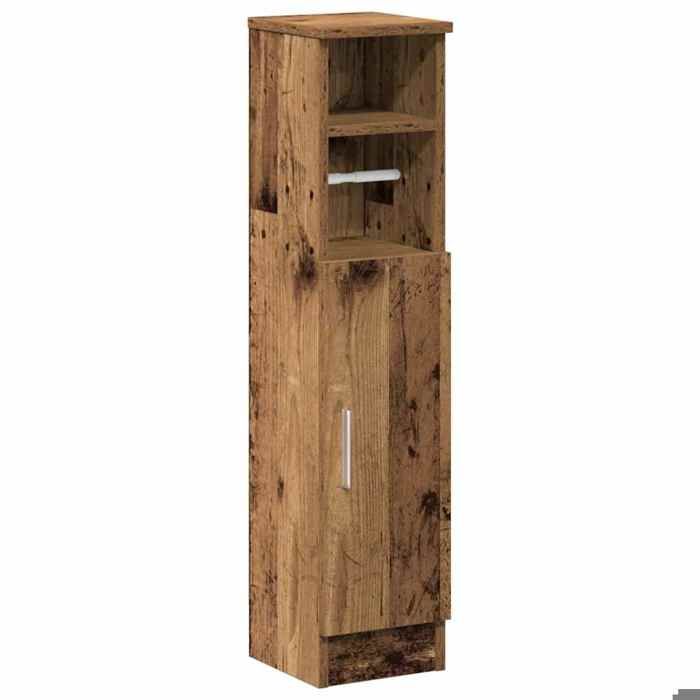 Bonne qualité - Armoire de rangement Meuble de salle de bain et WC - BONNIE - avec porte-rouleau vieux bois DECO M1210645