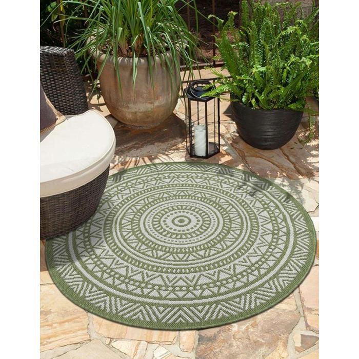 Tapis dextérieur - THE CARPET - Mistra - Résistant UV - Vert - 120 cm - Rond - Design Mandala