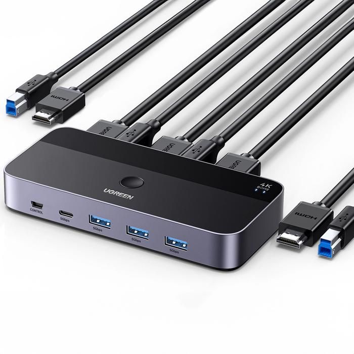 Commutateur KVM 2-en-1 HDMI - UGREEN - CM664 - 2 HDMI in 1 HDMI out - 4K@30Hz - Alim USB