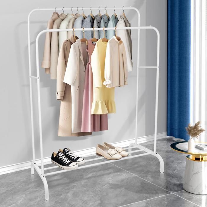 MIPAN.Fil A Linge - Portant a Vetement - Double - Pour Chambre - Pour Support à Chaussures des Pantalons des Vestes Fines -Blanc