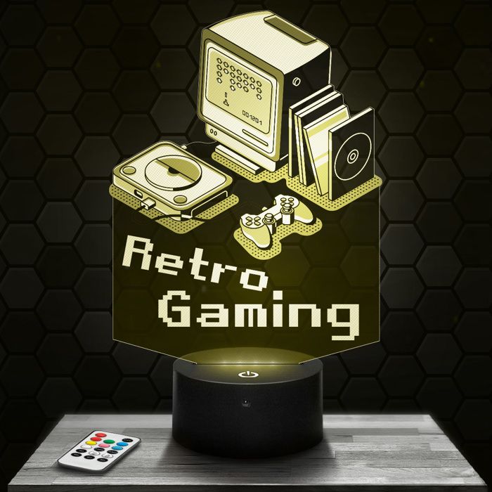 Lampe 3d _ Retro Gaming - Accessoire Objet Cadeau Retro Gaming - Veilleuse Led Tactile avec socle au choix et télécommande TOP