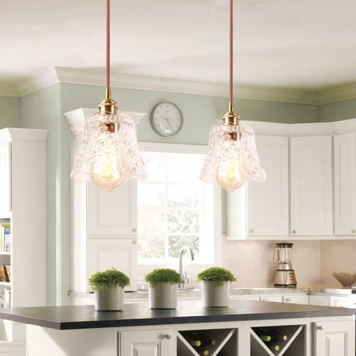 iDEGU 2pcs Suspension Luminaire en Verre Lampe Suspendue Industriel Vintage E27 Finition en Laiton Lustre Style Chinois