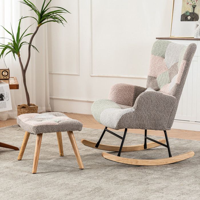 Rocking chair - avec 1 repose-pieds (49x38x37 cm) - 1 coussin lombaire - multicolore