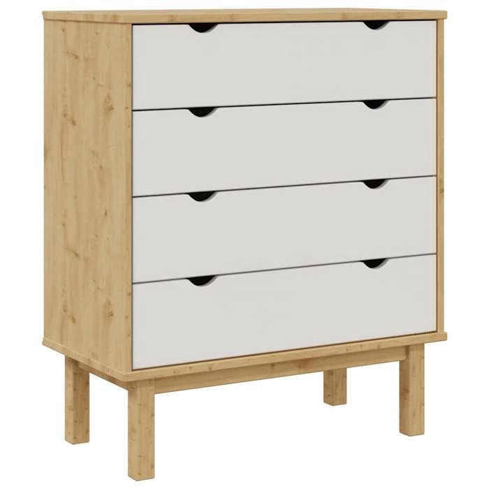 Commode - vidaxl - OTTA - Bois de pin massif - Marron et blanc - 4 tiroirs