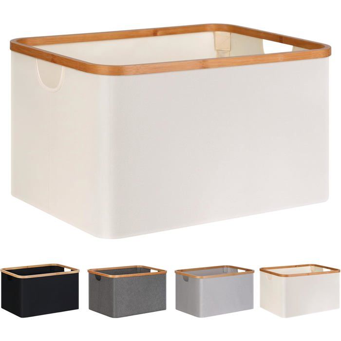 panier linge bambou 60L pliable. Design épuré beige. Idéal rangement chambre/salle de bain.Beige