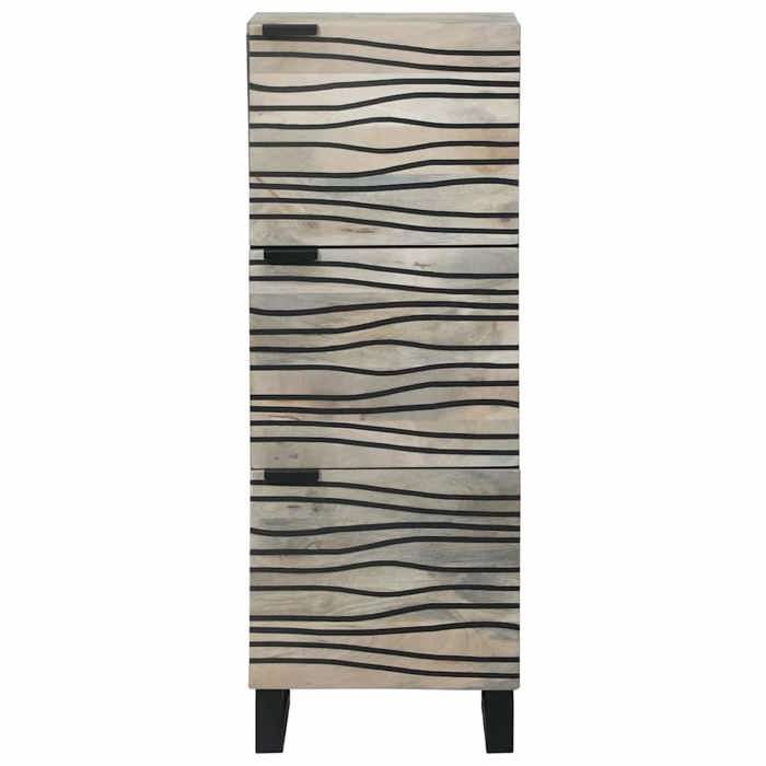 Armoire de rangement en bois de manguier - vidaXL - Blanc et noir - 40x33x110 cm - 3 portes - Bois de manguier massif