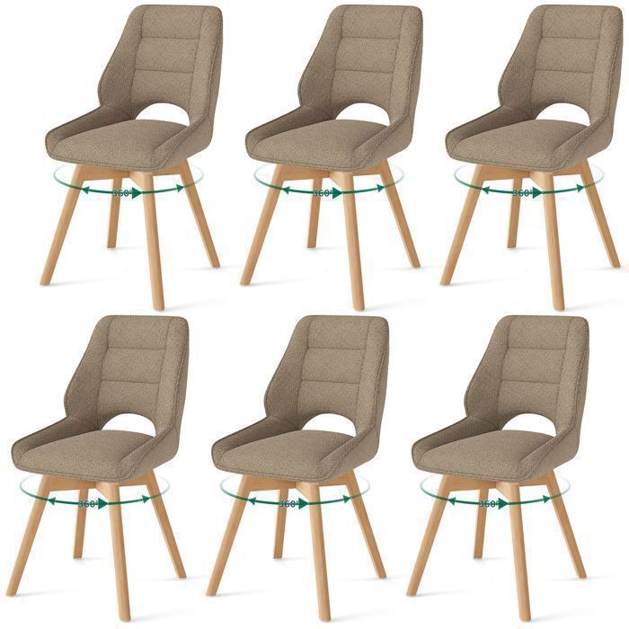 WAFTING Lot de 6 Chaises de Salle à Manger Pivotante Chaise de Cuisine Scandinave Pieds en bois massif Marron