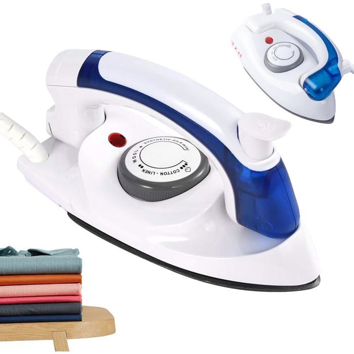 Mini fer à repasser vapeur pliable - FEBEST - 700 W - Réglage de la température - Pliable - Compact - Bleu et blanc - Febest