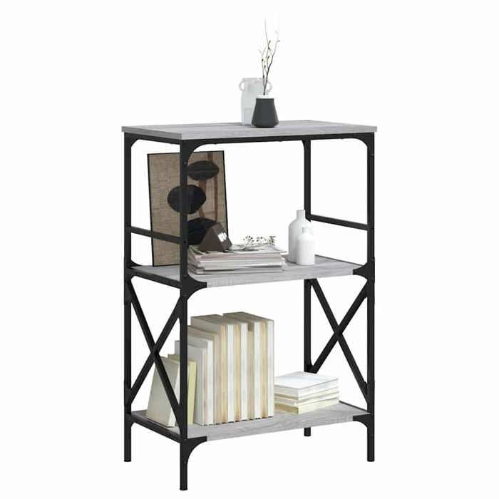 Sarazyj®Étagère à Livres sur Pied - Cloison Séparateur - Gris Bibliothèque à 3 niveaux - Sonoma gris - 59x35x90 5 cm - 81223