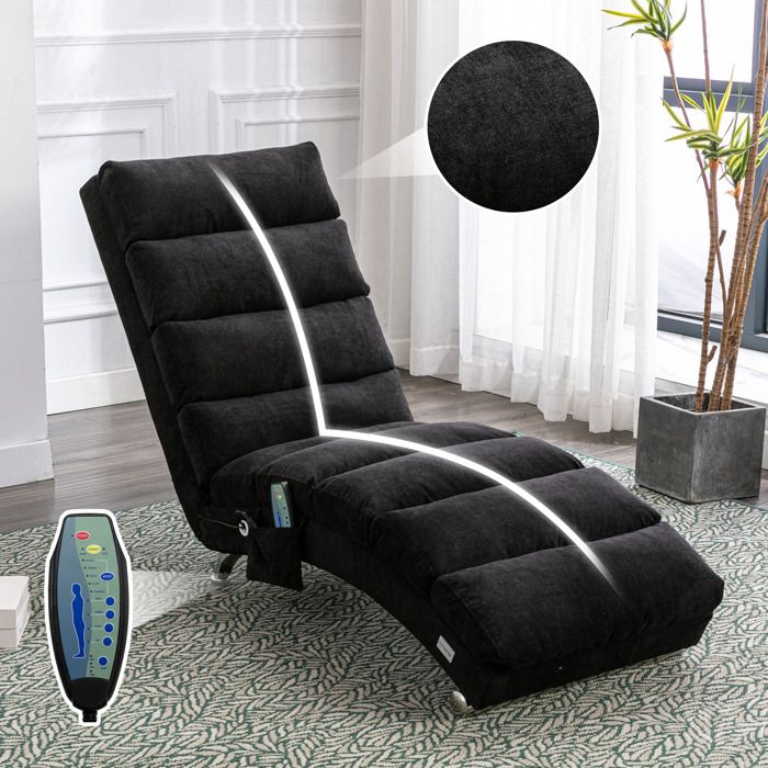 Fauteuil relax électrique fauteuil massant 5 modes télécommande tissu polyuréthane structure métal - LPOSPI - noir 55x148x84 cm