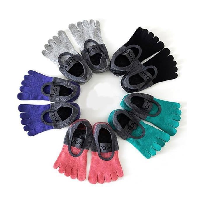 Lot de 5 paires de chaussettes de Pilates antidérapantes pour femmes – Taille unique – 5 couleurs – Idéales pour le ballet la danse