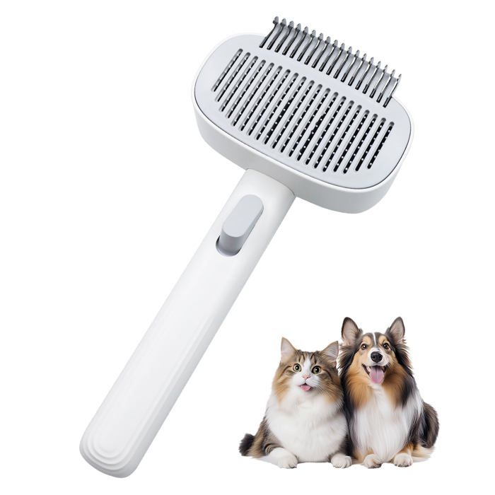 Peigne de toilettage 2-en-1 - SONGHUI - Auto-nettoyant réglable - Acier inoxydable - Poignée antidérapante - Pour poils longs