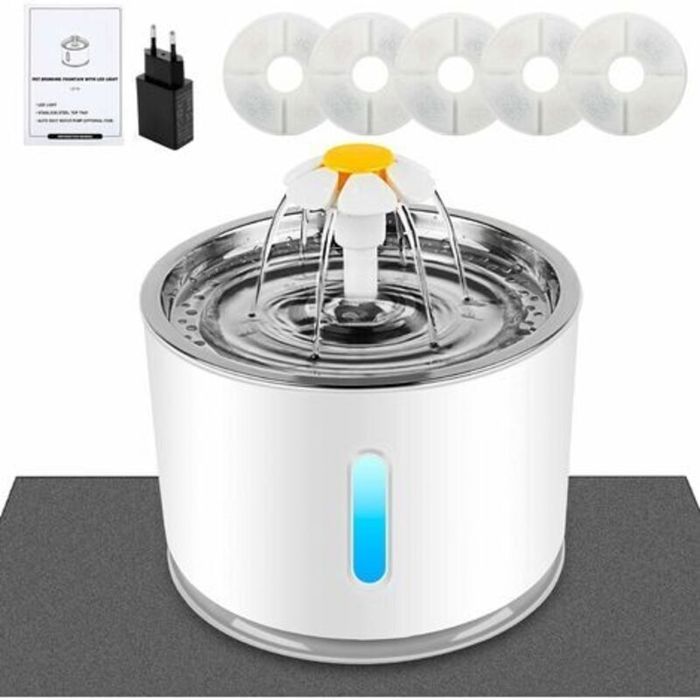 Fontaine à eau pour chat - Avec filtre à charbon actif - Fenêtre de niveau deau - LED lumineuse - Grande capacité de 24 l - 3 ty