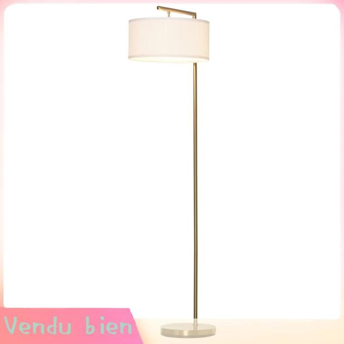 LIA Lampadaire lin abat-jour base ronde or/blanc 47x37x153cm