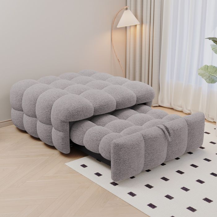 canapé fauteuil convertible couchage 183x76x42 cm tissu Teddy gris format 2 en 1 pour salon chambre compact Grjofek