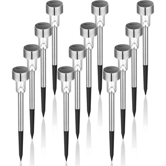 Lampe solaire jardin 4 - Lot de 12 - Blanc 3500K - Acier inoxydable - Étanchéité IP44 - Économie dénergie