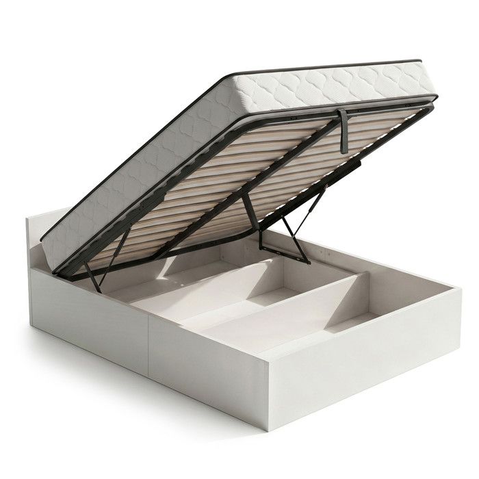 Lit coffre 140x200 cm sommier relevable en métal et matelas à ressorts Blanc