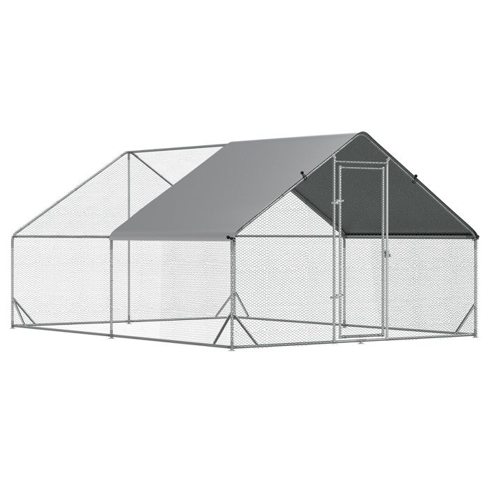 Poulailler avec enclos extérieur - Dimensions 300x400x200 cm - Capacité 8-12 poules - Matériau acier - Toit ombragé