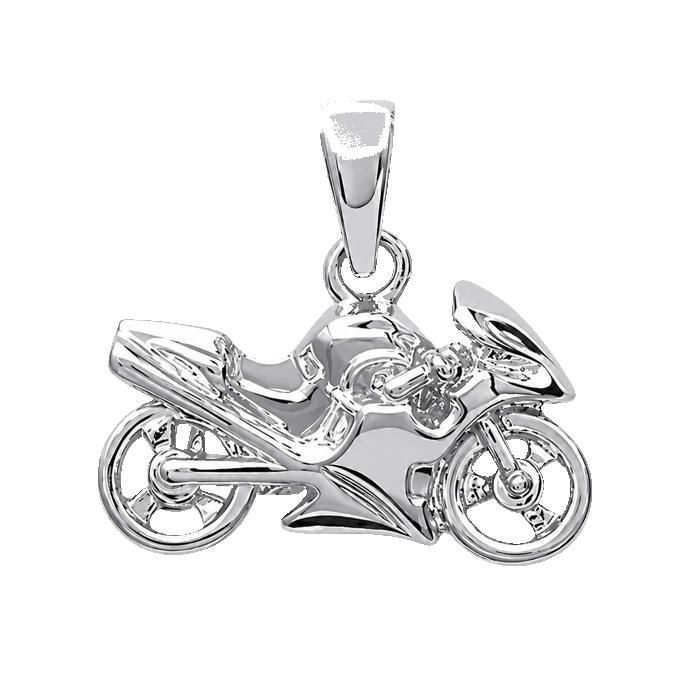 Pendentif Moto Sportive en Argent 925 Massif Homme Femme - Médaille Motard Silhouette Course Poinçonné - Vendu Seul Sans Chaîne