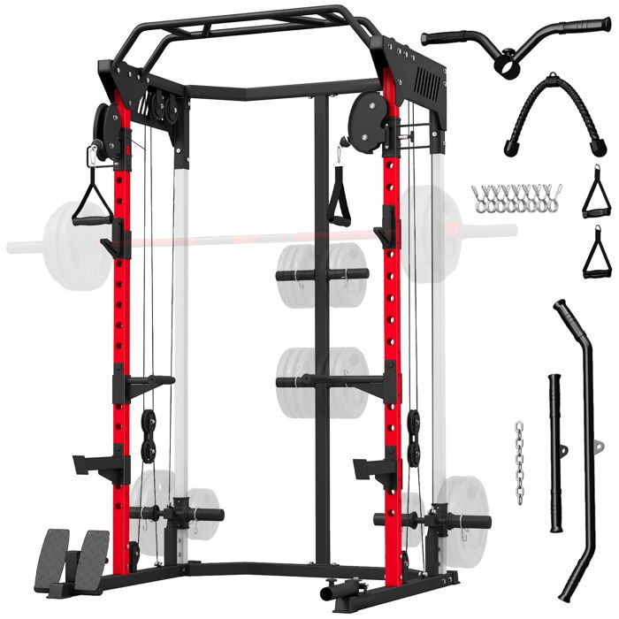 Station de Musculation Power Rack 900kg Double Poulie Réglable 19 Niveaux Home Gym Complet pour Entraînement Force Noir Station de Musculation Power Rack 900kg Double Poulie Réglable 19 Niveaux Home Gym Complet pour Entraînement Force Noir