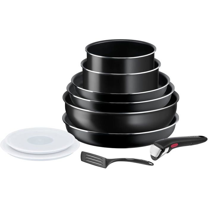 Ingenio Batterie Cuisine 10 Pièces Poêles Casseroles Wok Couvercles Poignée Amovible Antiadhésif Empilable Lave-Vaisselle