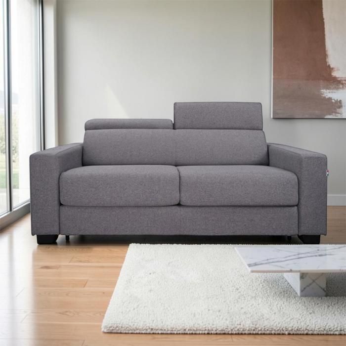Canapé-lit 3 places ROLEN gris repose-têtes inclinables déhoussable Canapé-lit 3 places ROLEN gris repose-têtes inclinables déhoussable