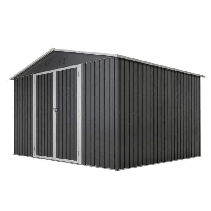 Grand abri de jardin en métal 300x252x191 cm XXL avec toit double pente remise de rangement extérieure pour outils anthracite