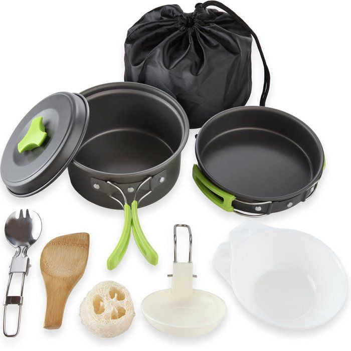 Kit de cuisine de camping - GRANDSALEY - 10 pièces - Aluminium anodisé - Antiadhésif - Léger & compact