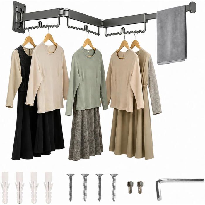 Étendoir À Linge Mural Pliable En Aluminium Extensible 3/4/5 Positions(125-194Cm) Séchoir Mural Peu Encombrant Pour Balcon S[BI230]