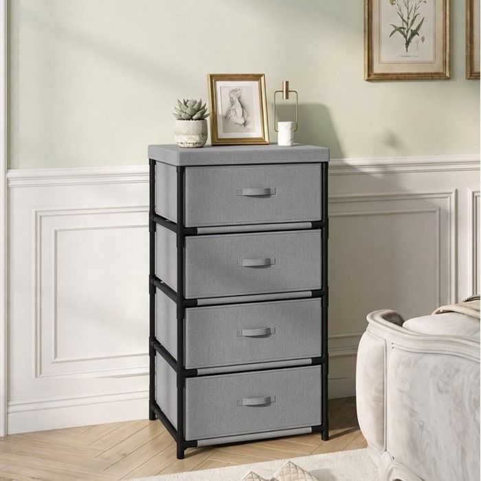 Commode de rangement 4 tiroirs en tissu 42 x 32 x 80 cm structure en acier noir montage sans outil Grjofek