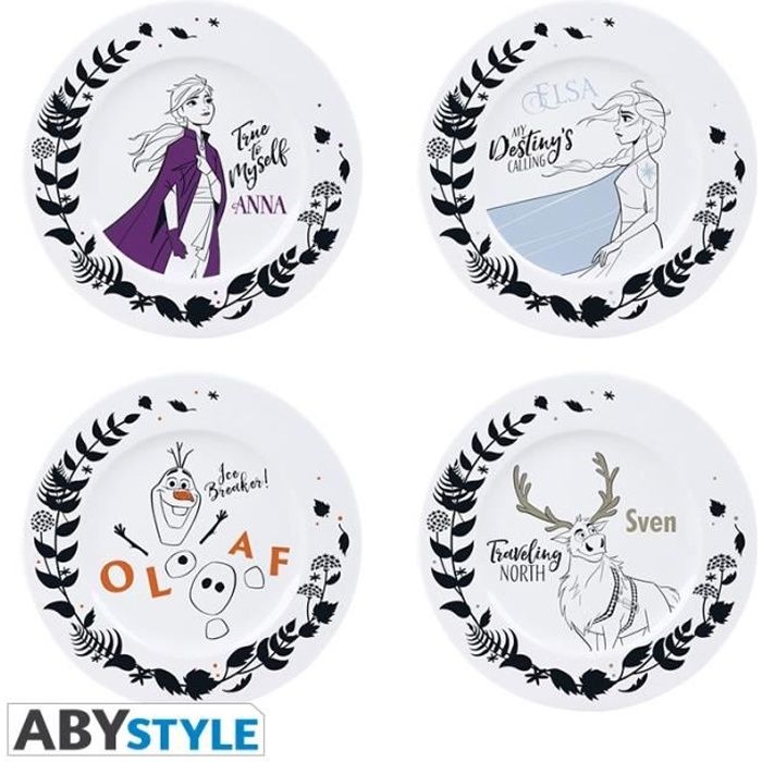 Lot De 4 Assiettes Plates Disney Frozen - Violet - Pour Enfants - Neuf - Polypropylène