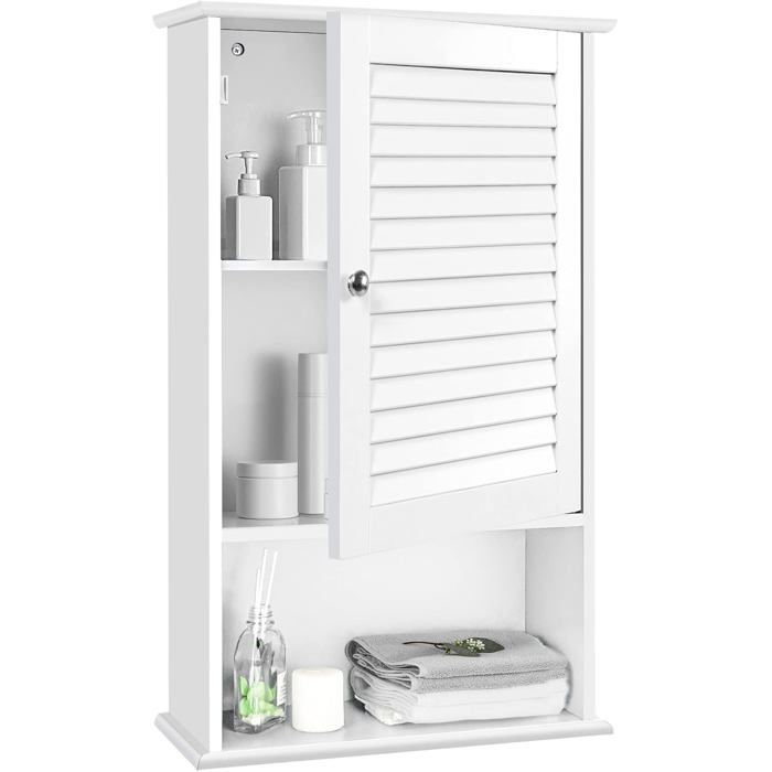 COSTWAY Armoire Murale pour Salle de Bain Armoire à Pharmacie avec Étagère Réglable avec 1 Porte Persienne et 1 Étagère Ouverte