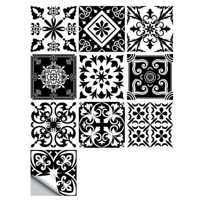 10 Pcs Stickers Carrelage Noir Blanc Cuisine Salle de bains PVC  Auto-adhésif Imperméable Fleurs Motif Moderne Autocollants Mural -  Cdiscount Maison