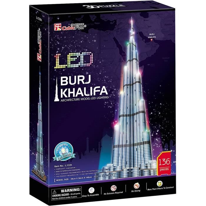 Puzzle 3d Illuminé Burj Khalifa Led, Maquette A Construire Monuments