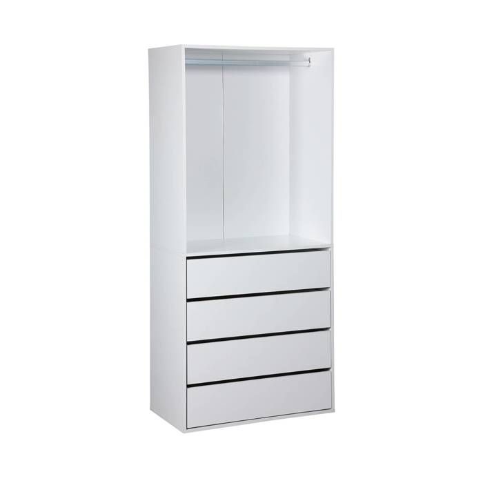 Module dressing avec 4 tiroirs et 1 penderie blanc. panneaux stratifiés