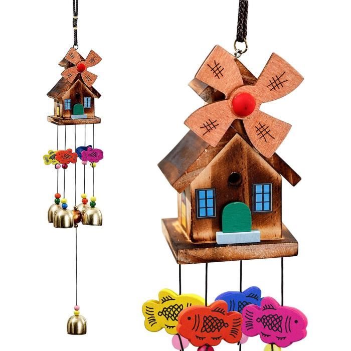 Carillon à Vent Extérieur 6 Tubes Aluminium – Design Minimaliste, Son Apaisant, Pendentif Bois Feuille