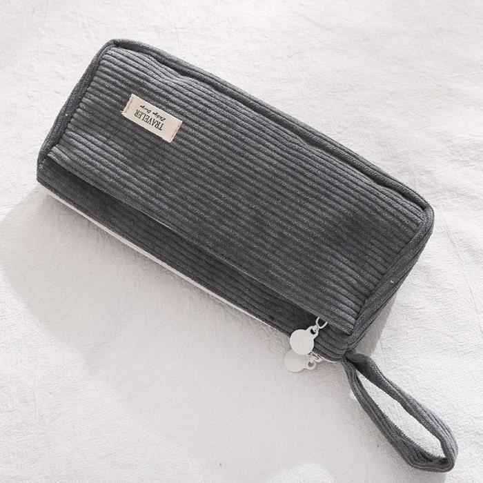 Tricia, trousse smockée 22x15cm, en velours côtelé marine