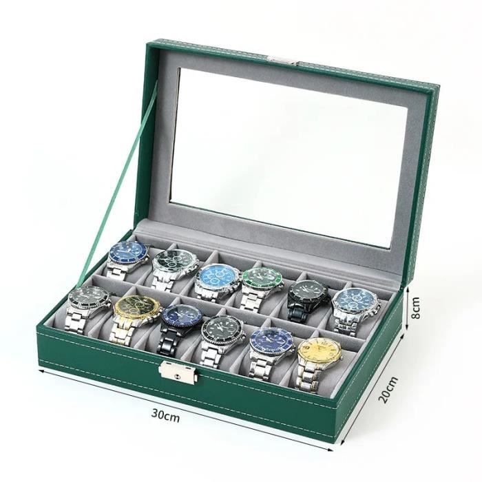 Boîte à Montre WisePoint En Cuir PU Vert - Rangement Élégant Avec Coussin Amovible Pour Homme Et Femme