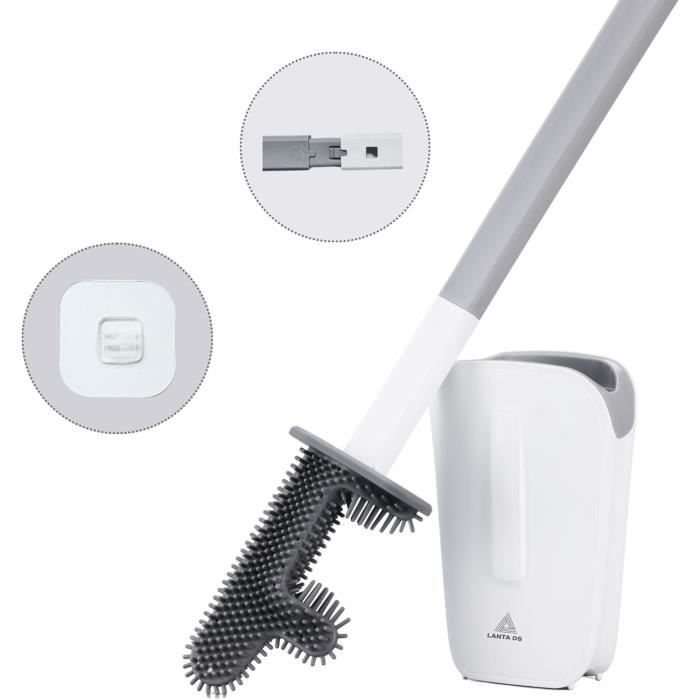 2 Brosse Toilette En Silicone Avec Support - Nettoyage 360°, Séchage Rapide, Anti-odeurs - Blanc