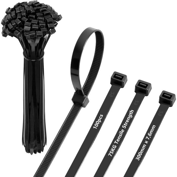 500 Colliers De Serrage Nylon Noirs - 5 Tailles - Attache-câbles Auto-agrippantes