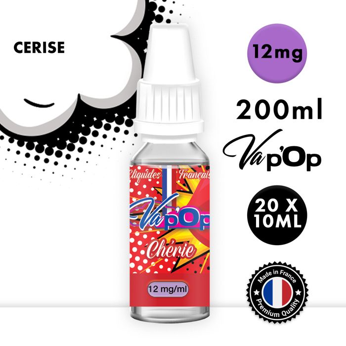 e liquide 12 mg E-liquide Cigarette Électronique CERISE 12mg – 20x10ml – 70/30 PGVG – Made  in France – Vap'Op