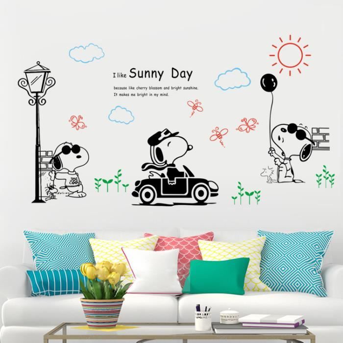 Dessin Animé Acrylique 3D Sticker Mural Snoopy Salon Chambre Chambre Enfants Fond De Chevet Décoration Murale Autocollant Noir Très Grand 160 83cm 