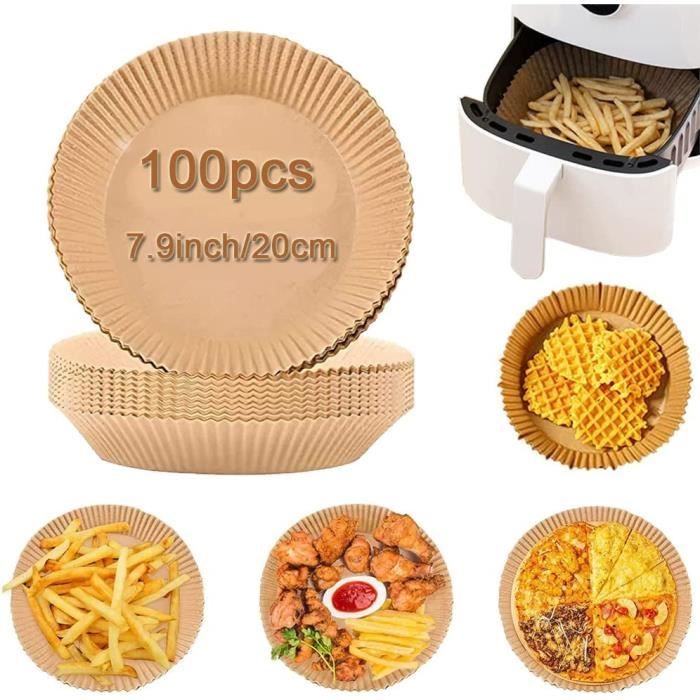 Papier Cuisson Air Fryer 120 Feuilles - 20x20 Cm, Sans BPA, Compatible Friteuses 4,5L à 8L