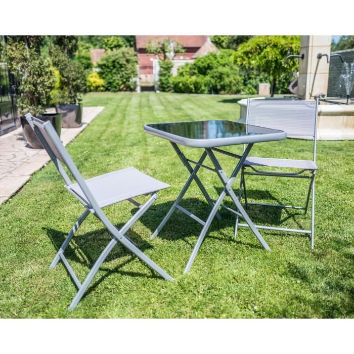 Ensemble Pliable Table De Jardin 2 Chaises Carry Grise Cet