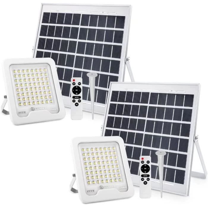 2x 60W LED Lampe Solaire Extérieure,6000K Projecteur Solaire Exterieur