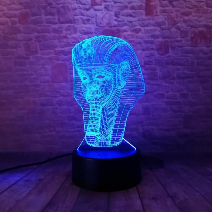 L'EGYPTE PHARAON 3D Lampe Nocturne DEL 7 changement de couleur Lampe de bureau table Lumières Décoration Nouveau 