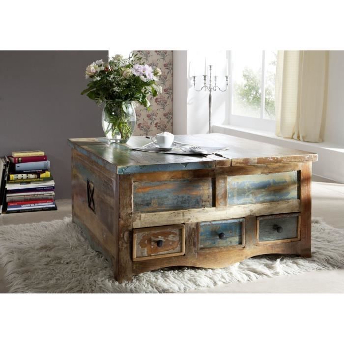 Table basse coffre 100x100cm - Bois massif recyclé multicolore laqué - Inspiration Ethnique - NATURE OF SPIRIT #62 Table basse coffre 100x100cm - Bois massif recyclé multicolore laqué - Inspiration Ethnique - NATURE OF SPIRIT #62